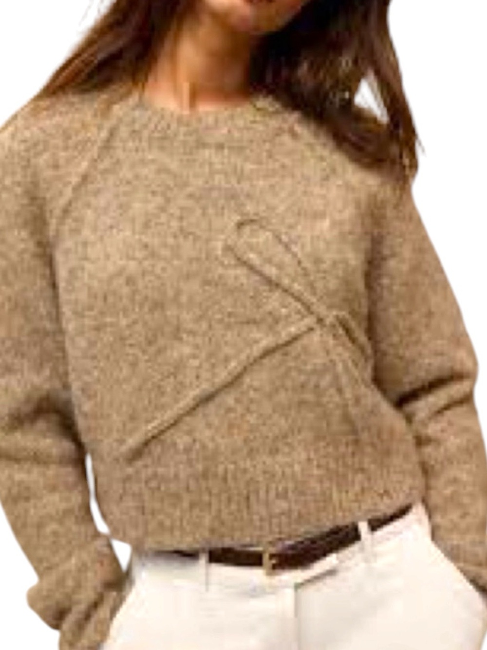 AMERICAN EAGLE Cropped Crewneck Knit Exposed Bow & Hem Sweater in Taupe Size XS